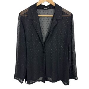 Lindor Sheer Shimmer Top Sz 14 Black Button Front Cocktail Blouse Shirt Sexy EUC